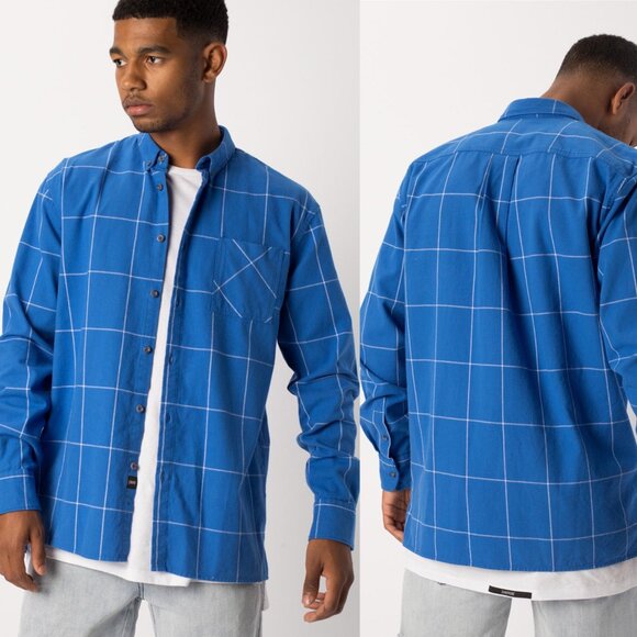 Zanerobe Align Long Sleeve Button Down Collared Shirt Mens Size Large Blue Plaid - Picture 1 of 16